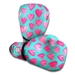 Pink And Teal Watercolor Heart Print Boxing Gloves