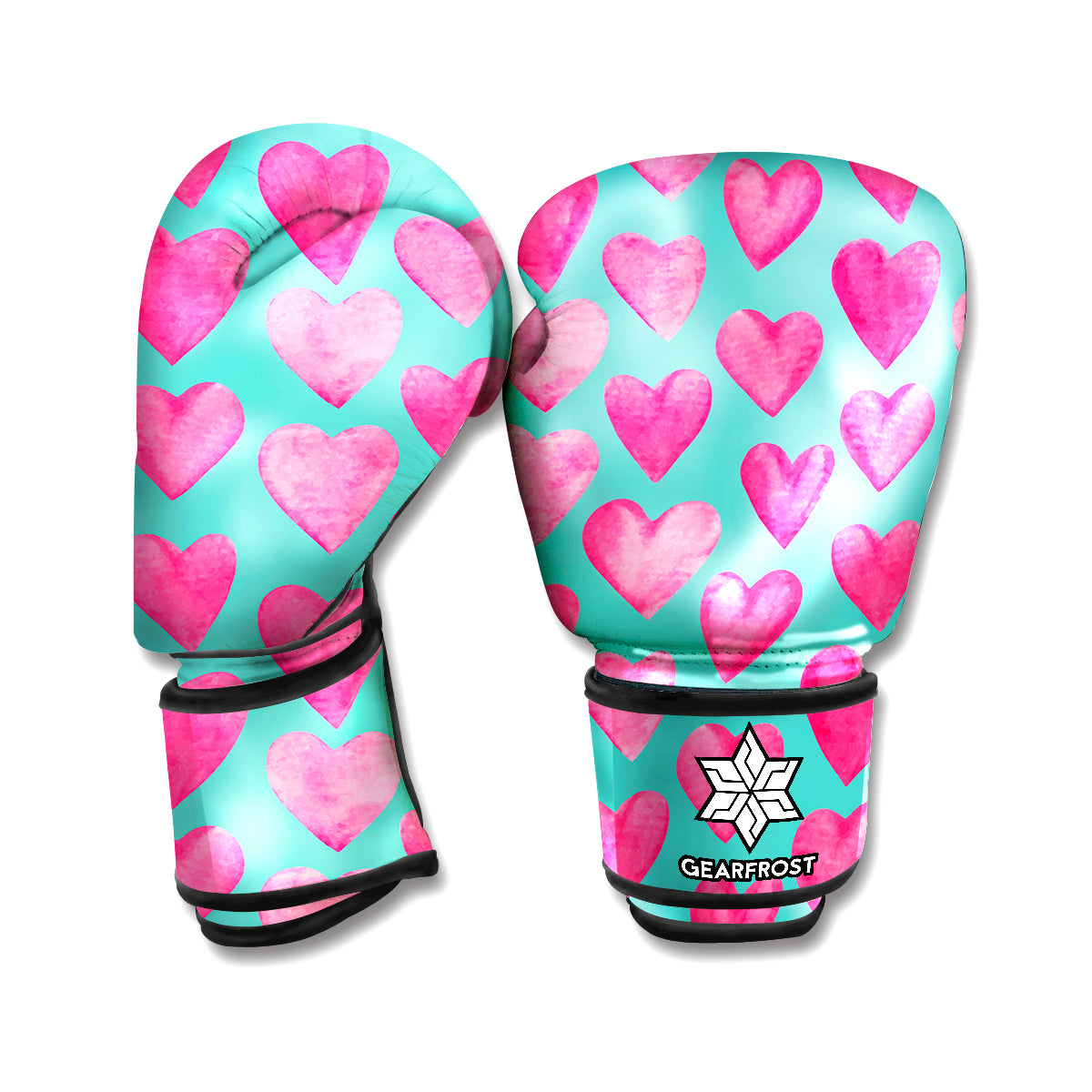 Pink And Teal Watercolor Heart Print Boxing Gloves