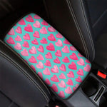 Pink And Teal Watercolor Heart Print Car Center Console Cover