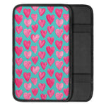 Pink And Teal Watercolor Heart Print Car Center Console Cover