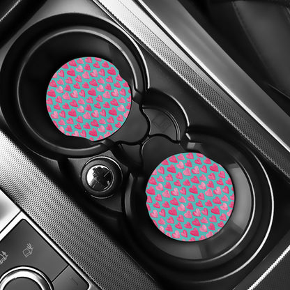 Pink And Teal Watercolor Heart Print Car Coasters
