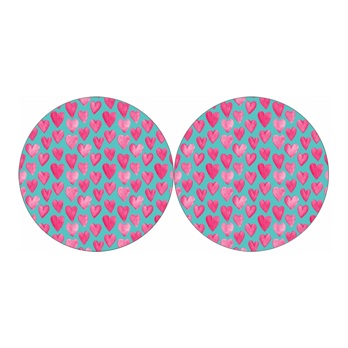 Pink And Teal Watercolor Heart Print Car Coasters