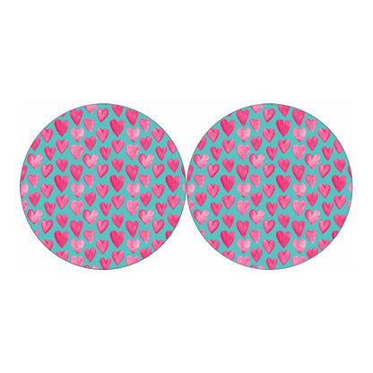 Pink And Teal Watercolor Heart Print Car Coasters