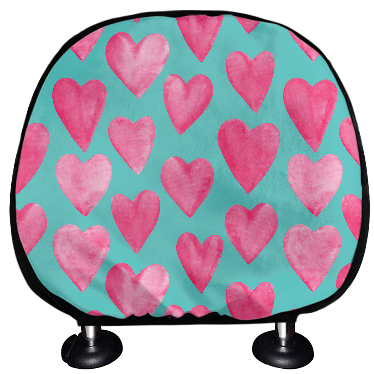 Pink And Teal Watercolor Heart Print Car Headrest Covers