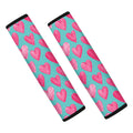 Pink And Teal Watercolor Heart Print Car Seat Belt Covers
