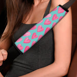 Pink And Teal Watercolor Heart Print Car Seat Belt Covers
