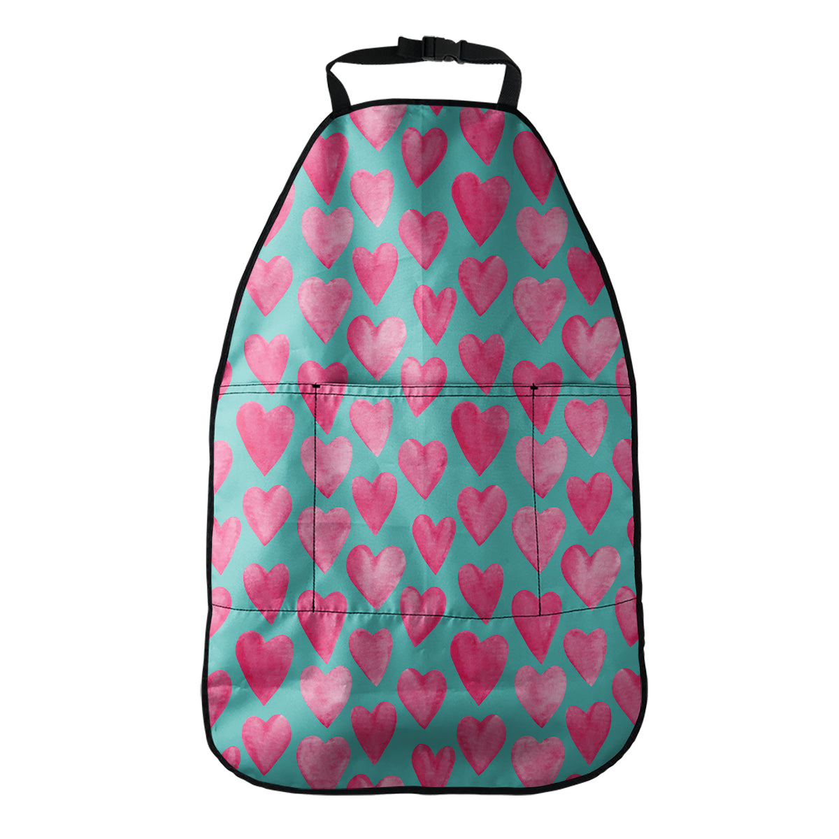 Pink And Teal Watercolor Heart Print Car Seat Organizers