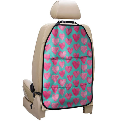 Pink And Teal Watercolor Heart Print Car Seat Organizers