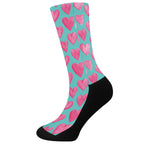 Pink And Teal Watercolor Heart Print Crew Socks