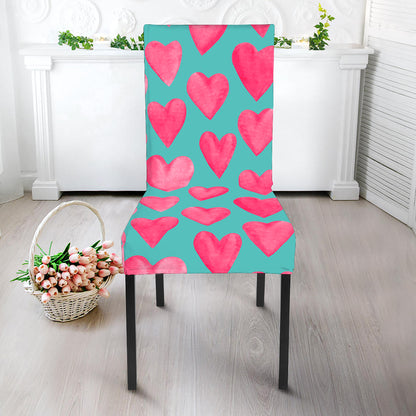 Pink And Teal Watercolor Heart Print Dining Chair Slipcover
