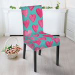 Pink And Teal Watercolor Heart Print Dining Chair Slipcover