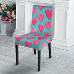 Pink And Teal Watercolor Heart Print Dining Chair Slipcover