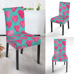 Pink And Teal Watercolor Heart Print Dining Chair Slipcover