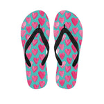Pink And Teal Watercolor Heart Print Flip Flops