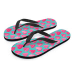 Pink And Teal Watercolor Heart Print Flip Flops