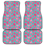 Pink And Teal Watercolor Heart Print Front and Back Car Floor Mats