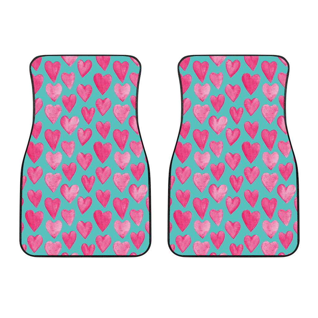 Pink And Teal Watercolor Heart Print Front Car Floor Mats
