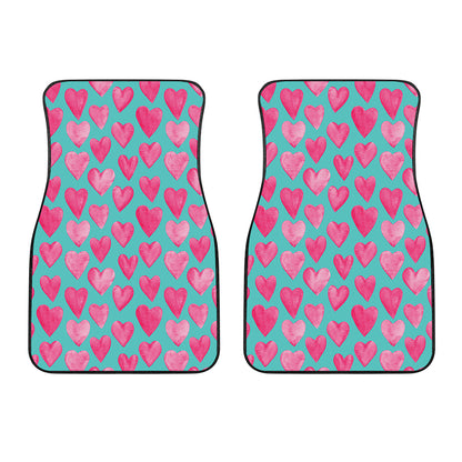 Pink And Teal Watercolor Heart Print Front Car Floor Mats