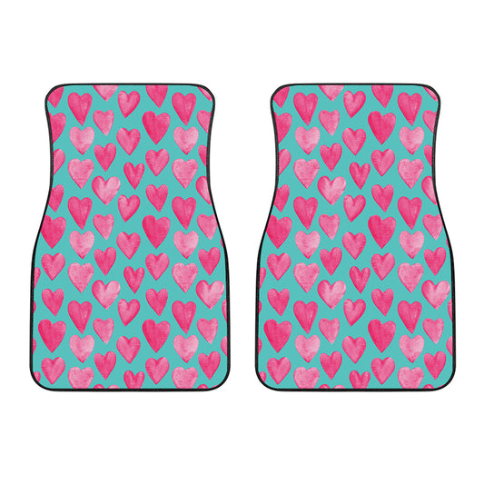 Pink And Teal Watercolor Heart Print Front Car Floor Mats