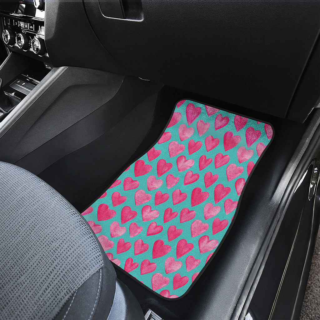 Pink And Teal Watercolor Heart Print Front Car Floor Mats