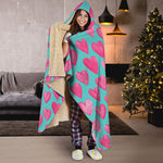 Pink And Teal Watercolor Heart Print Hooded Blanket