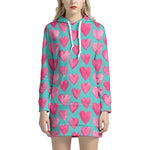 Pink And Teal Watercolor Heart Print Hoodie Dress