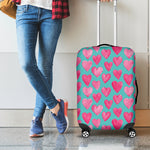 Pink And Teal Watercolor Heart Print Luggage Cover
