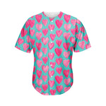 Pink And Teal Watercolor Heart Print Men's Baseball Jersey