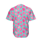 Pink And Teal Watercolor Heart Print Men's Baseball Jersey