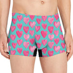 Pink And Teal Watercolor Heart Print Men's Boxer Briefs