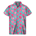 Pink And Teal Watercolor Heart Print Men's Short Sleeve Shirt