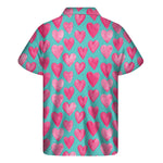 Pink And Teal Watercolor Heart Print Men's Short Sleeve Shirt