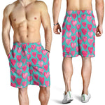Pink And Teal Watercolor Heart Print Men's Shorts