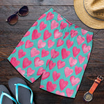 Pink And Teal Watercolor Heart Print Men's Shorts