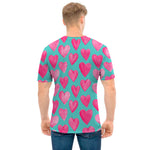 Pink And Teal Watercolor Heart Print Men's T-Shirt