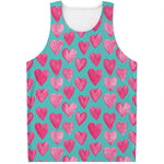 Pink And Teal Watercolor Heart Print Men's Tank Top