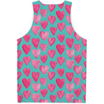 Pink And Teal Watercolor Heart Print Men's Tank Top
