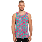 Pink And Teal Watercolor Heart Print Men's Tank Top