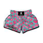 Pink And Teal Watercolor Heart Print Muay Thai Boxing Shorts