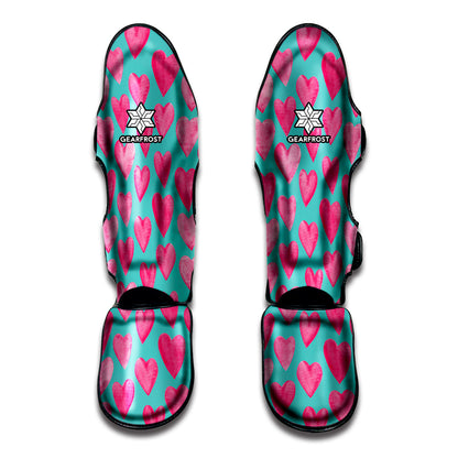 Pink And Teal Watercolor Heart Print Muay Thai Shin Guard