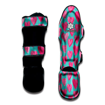 Pink And Teal Watercolor Heart Print Muay Thai Shin Guard