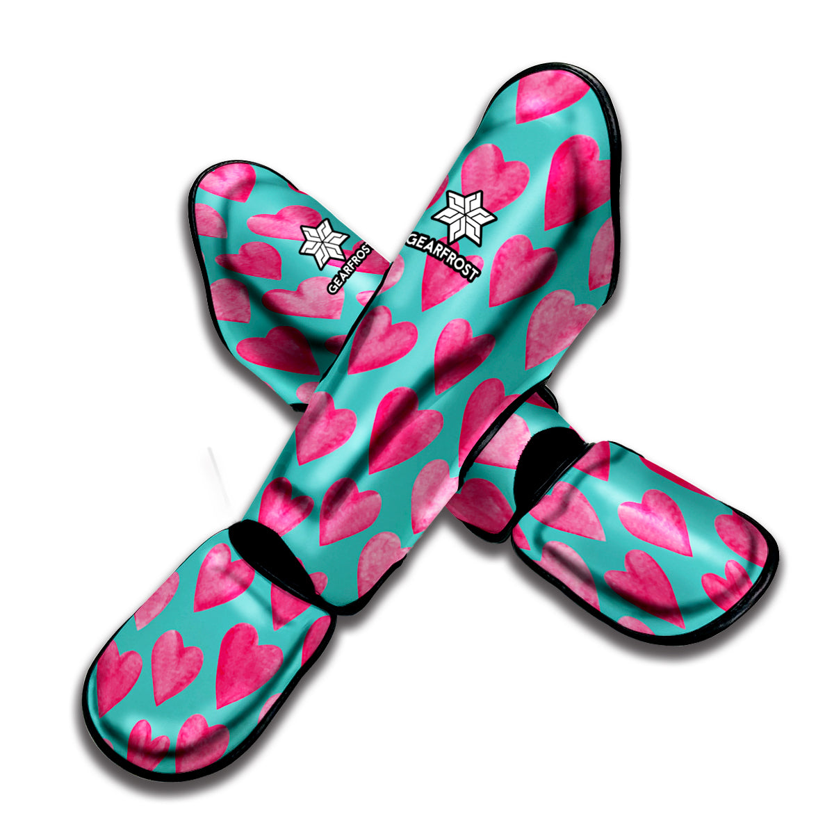 Pink And Teal Watercolor Heart Print Muay Thai Shin Guard