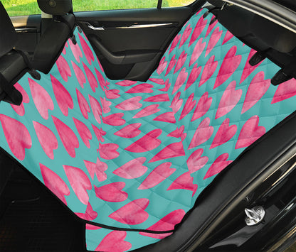 Pink And Teal Watercolor Heart Print Pet Car Back Seat Cover