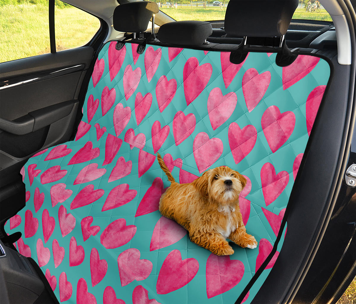 Pink And Teal Watercolor Heart Print Pet Car Back Seat Cover