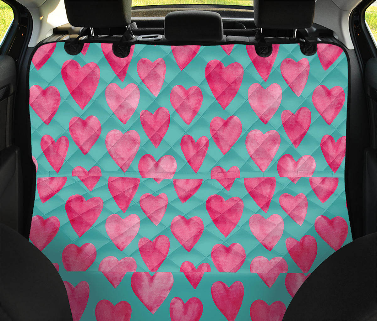 Pink And Teal Watercolor Heart Print Pet Car Back Seat Cover
