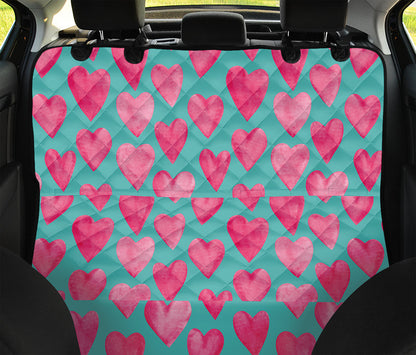 Pink And Teal Watercolor Heart Print Pet Car Back Seat Cover