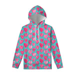 Pink And Teal Watercolor Heart Print Pullover Hoodie