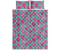 Pink And Teal Watercolor Heart Print Quilt Bed Set