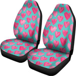 Pink And Teal Watercolor Heart Print Universal Fit Car Seat Covers