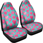 Pink And Teal Watercolor Heart Print Universal Fit Car Seat Covers
